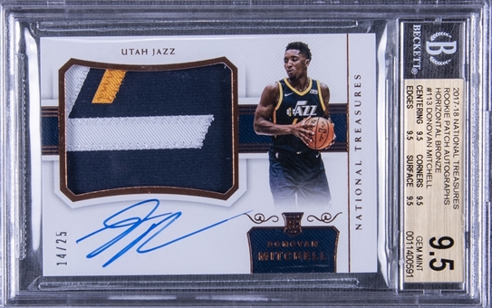 2017/18 "National Treasures" Rookie Patch Autographs #113 Donovan Mitchell Signed Rookie Card (#14/25) – BGS GEM MINT 9.5/BGS 10